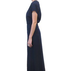 Ali Golden Raw Silk Navy Dress
